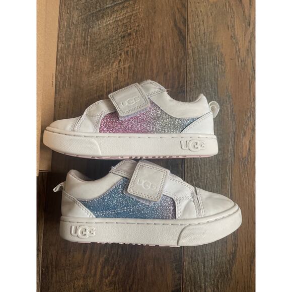 UGG T Rennon Low Toddler Sneakers in White Leather w/Rainbow Glitter (8T/EU25) - Picture 4 of 8